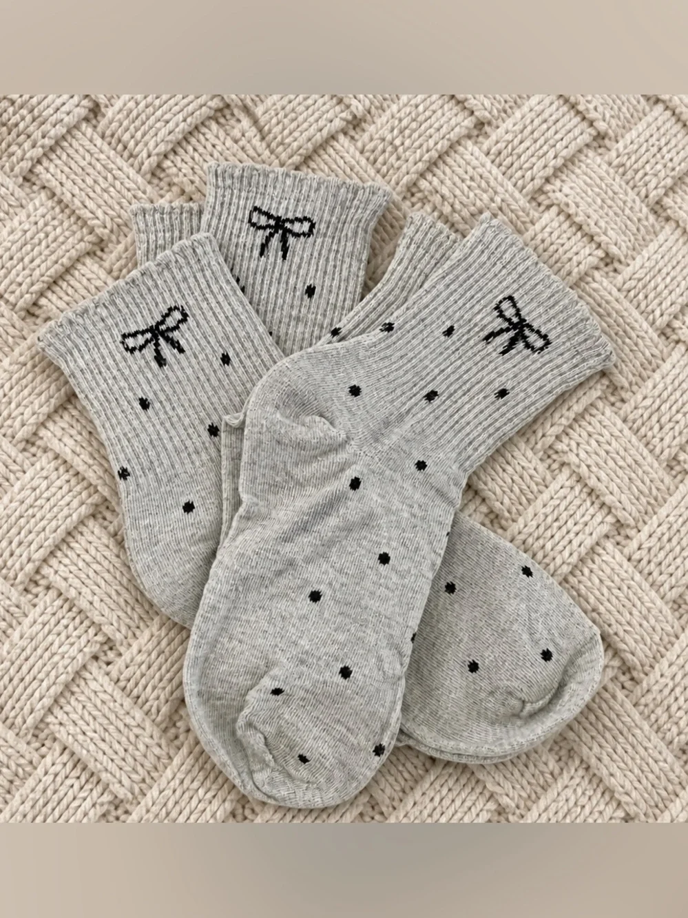NWT 3 Pair Adult Size Gray Socks Bows & Polkadots